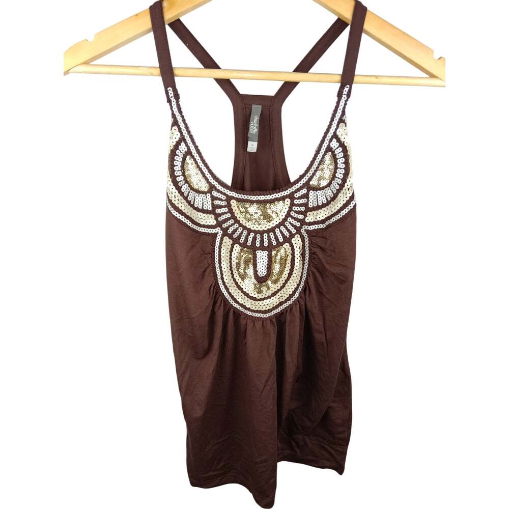 Charlotte Russe Brown Tank Top with Gold and Cream Sequin Detail